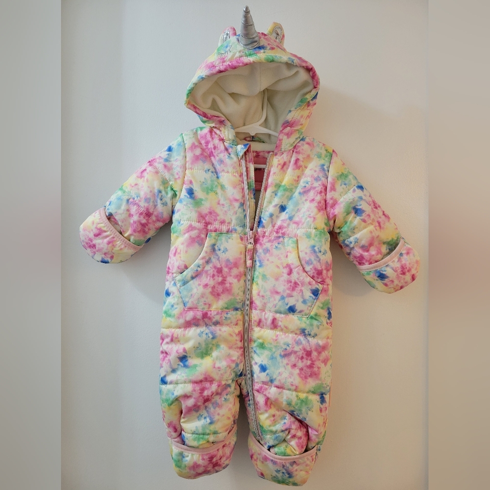 6-9 month Wippette snowsuit unicorn rainbow colorful baby infant mittens footies